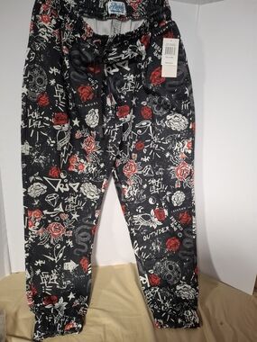 Fresh Kids Black Joggers with Red Rose Graphic